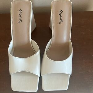 Qupid White Mules Square Toe Slip-On